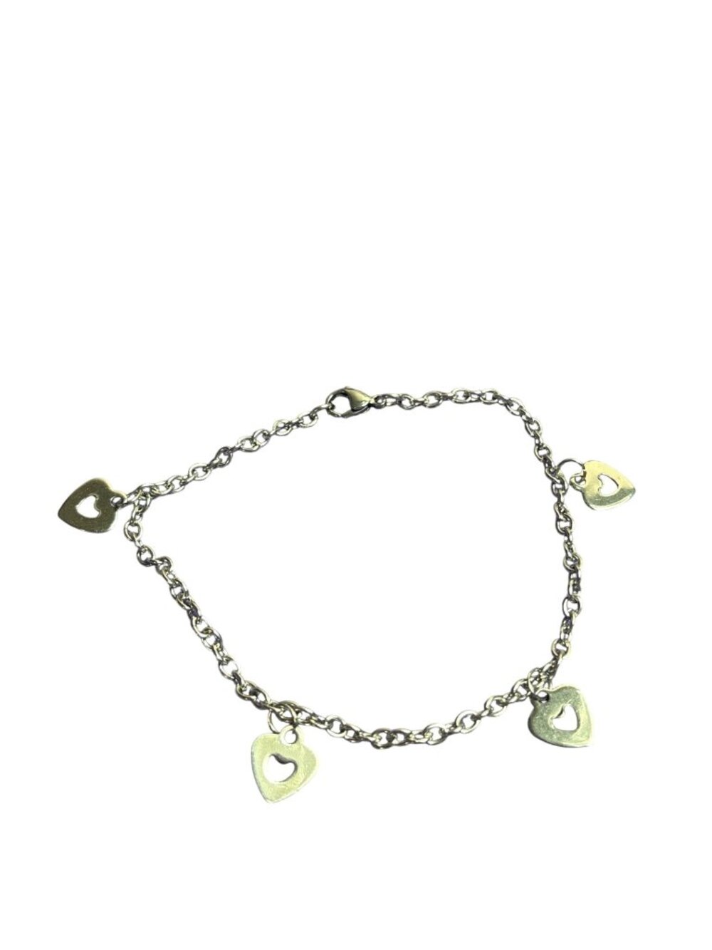 Silvertone Hearts Charm Bracelet 8 inches Long